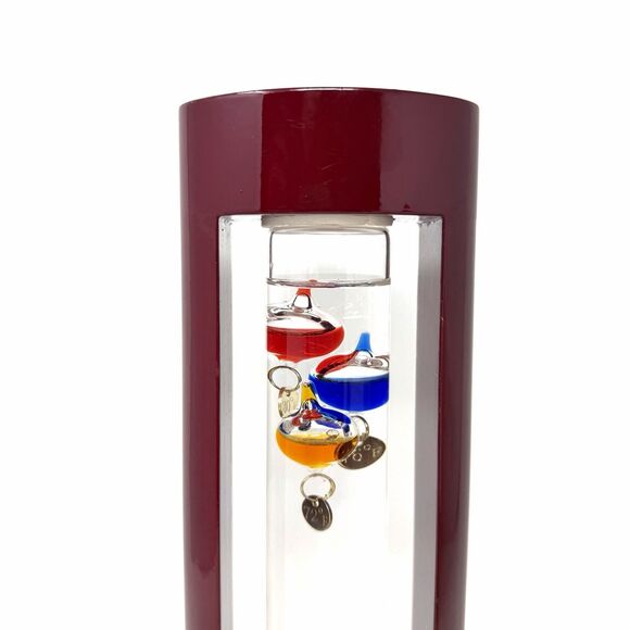 Galileo Glass Thermometer In Wood Frame 5 Colored Glass Spheres 11" Tall - Picture 2 of 8